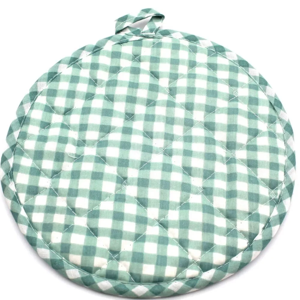 Pig Pot Holders with Pocket from B&D Japan VTG Green Round Checkered 7.75 inch